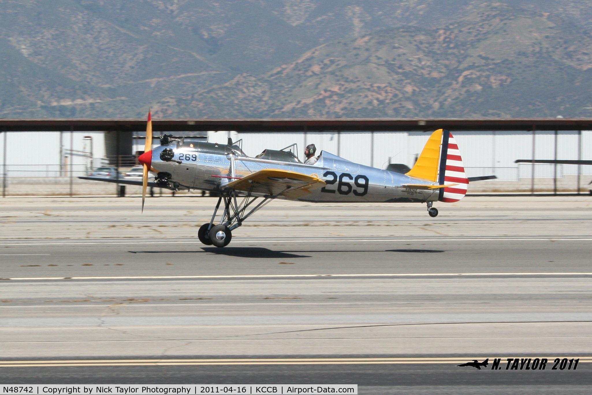 N48742, 1941 Ryan Aeronautical ST3KR C/N 1298, The CAF's Ryan Recruit landing after a formation flight