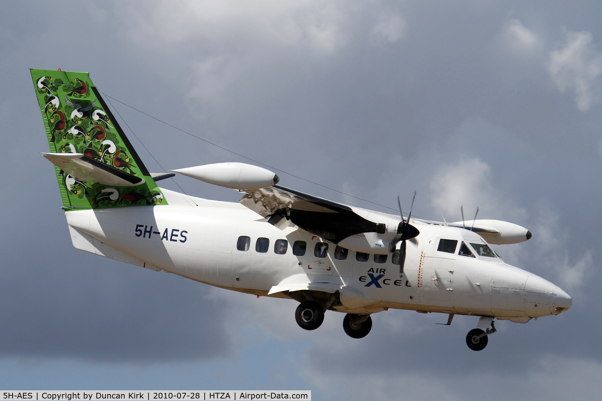 5H-AES, 1996 Let L-410UVP-E9 Turbolet C/N 871811, Nice shot of Air Excel LET 410 landing at Zanzibar