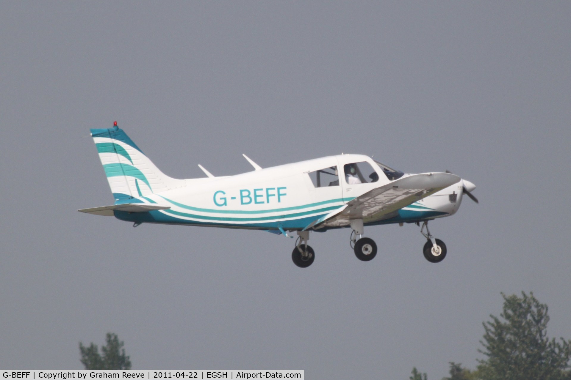 G-BEFF, 1973 Piper PA-28-140 Cherokee F C/N 28-7325228, About to touch down.