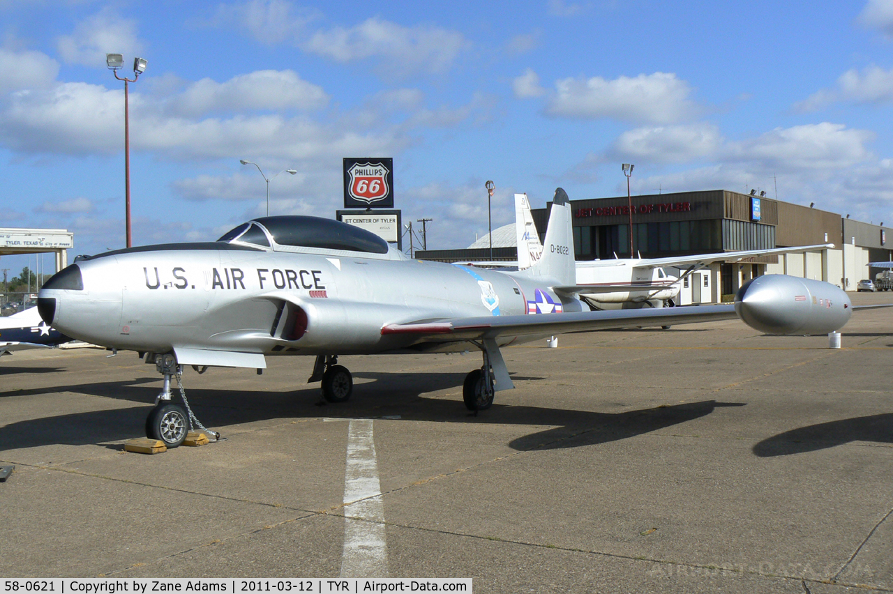 58-0621, 1958 Lockheed T-33A Shooting Star C/N 580-1590, On display at the Historic Aviation Memorial Museum - Tyler, Texas