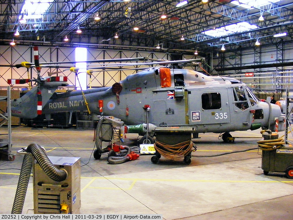 ZD252, 1982 Westland Lynx HMA.8SRU C/N 255, inside Hangar 13, 815 NAS, maintenance hangar