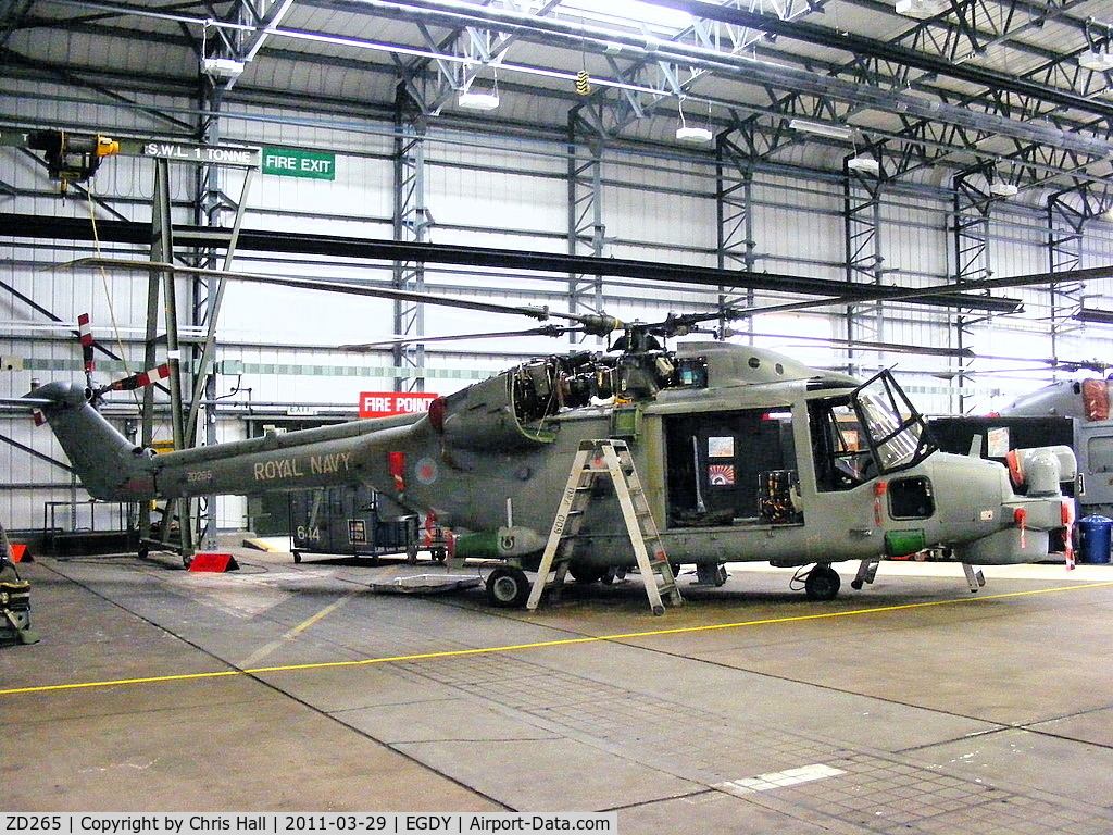 ZD265, 1983 Westland Lynx HMA.8 C/N 303, inside Hangar 8, 702 NAS (Lynx pilot training unit)