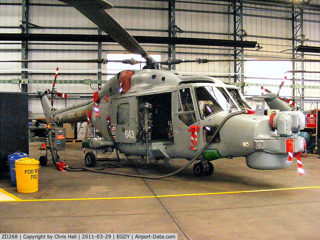 ZD268, 1983 Westland Lynx HMA.8SRU C/N 309, inside Hangar 8, 702 NAS (Lynx pilot training unit)