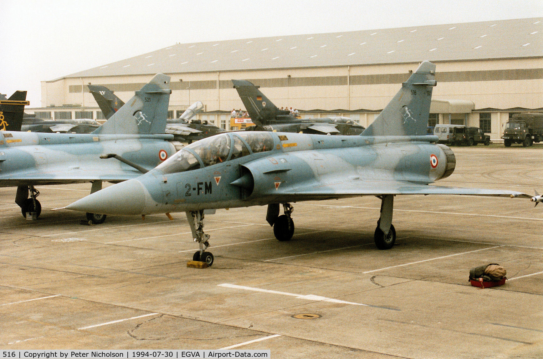 516, Dassault Mirage 2000B C/N 199, Mirage 2000B, callsign French Air Force 2000, of EC 2/2 on the flight-line at the 1994 Intnl Air Tattoo at RAF Fairford.
