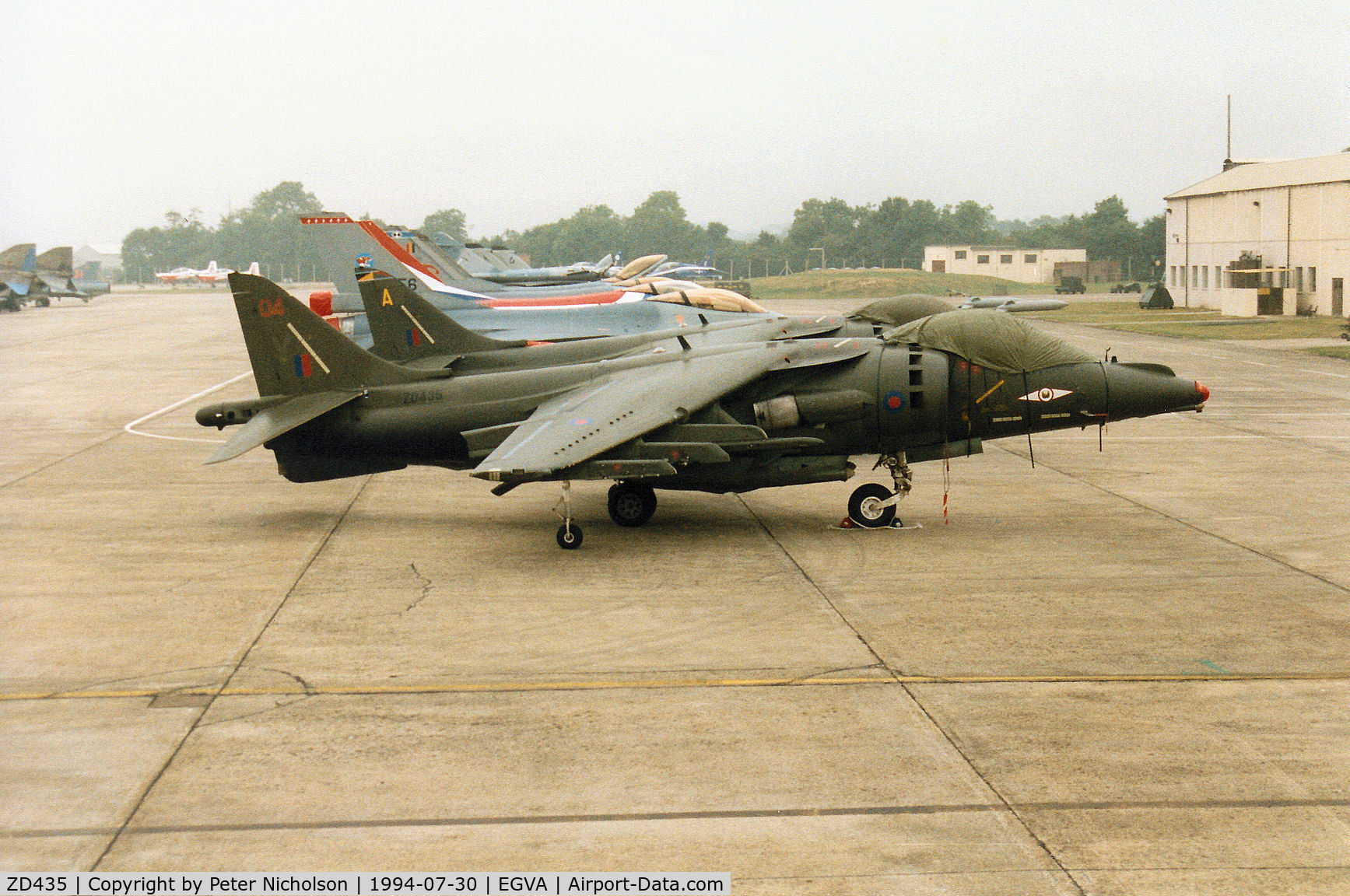 ZD435, 1989 British Aerospace Harrier GR.7 C/N P47, Another view of the Harrier GR.7 of 1 Squadron at RAF Wittering on the flight-line at the 1994 Intnl Air Tattoo at RAF Fairford.
