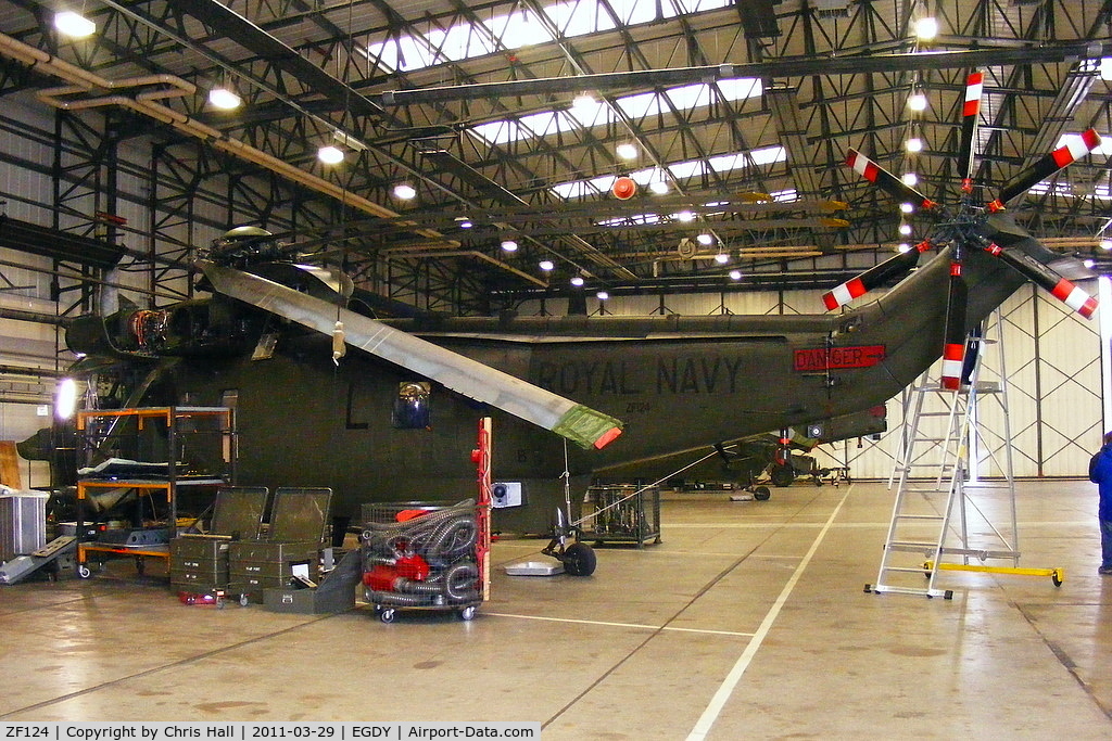 ZF124, 1987 Westland Sea King HC.4 C/N WA974, inside Hangar 7, 845 NAS