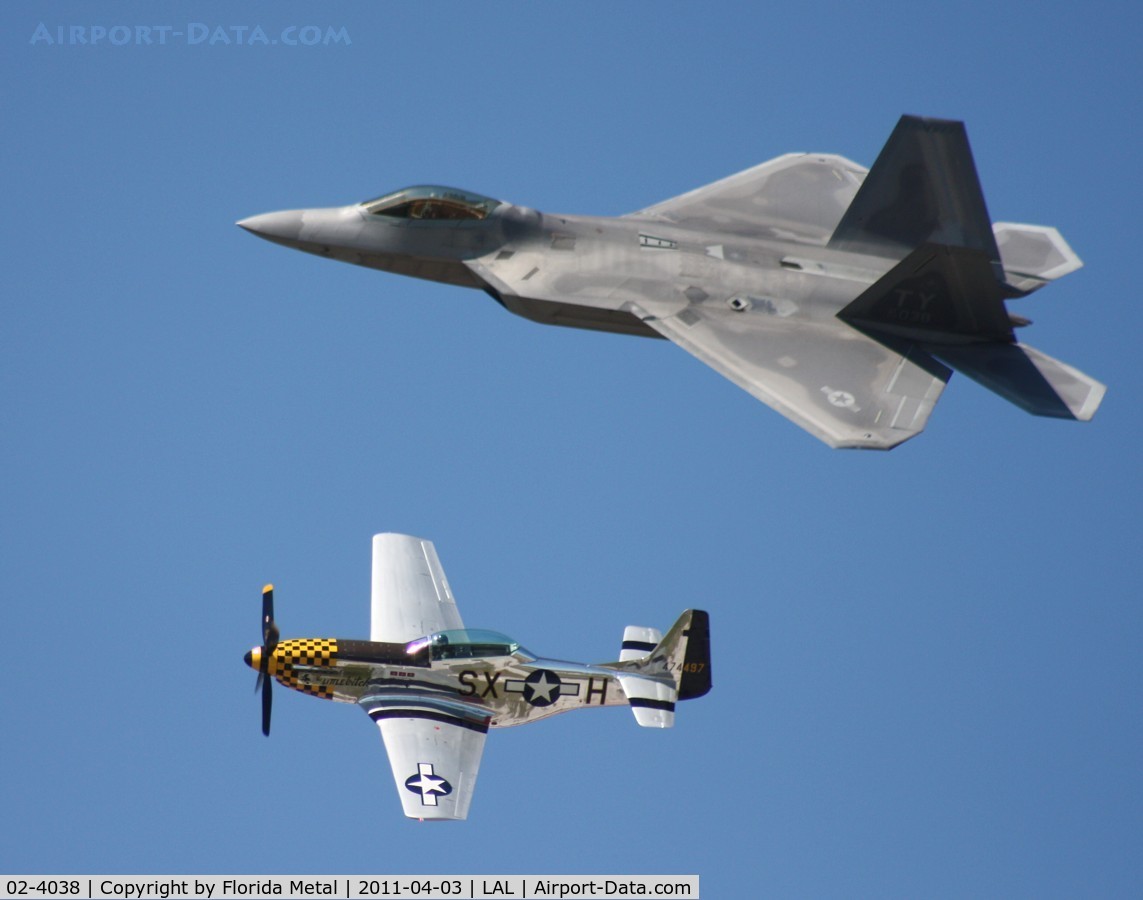 02-4038, Lockheed Martin F/A-22A Raptor C/N 4038, Heritage Flight with Little Witch P-51D