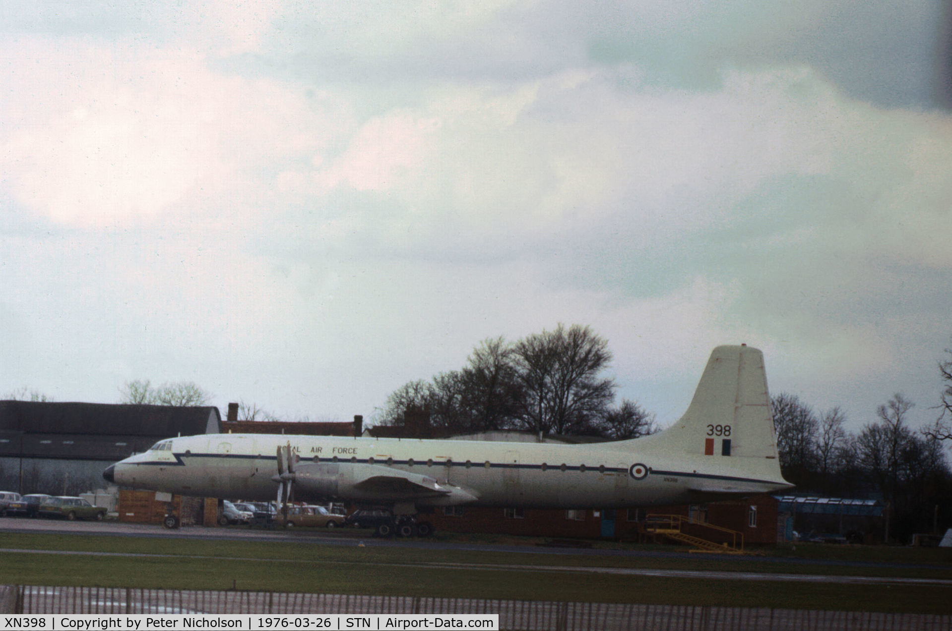 XN398, 1959 Bristol Britannia C.2 (175 Britannia 252F) C/N 13451, Britannia C.1 retired from active service seen at Stansted in March 1976.