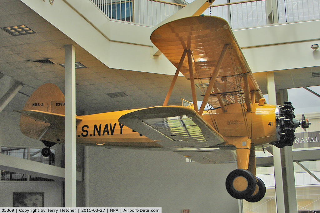 05369, Boeing E75N1 C/N 75-6543, Stearman N2S-3 Kaydet, c/n: 75-6543 - The N2S-3 on display at Pensacola Naval Museum was flown twice by President George H.W. Bush on solo flights during his training at Naval Air Station (NAS) Minneapolis, Minnesota, and was acquired after serving as a c