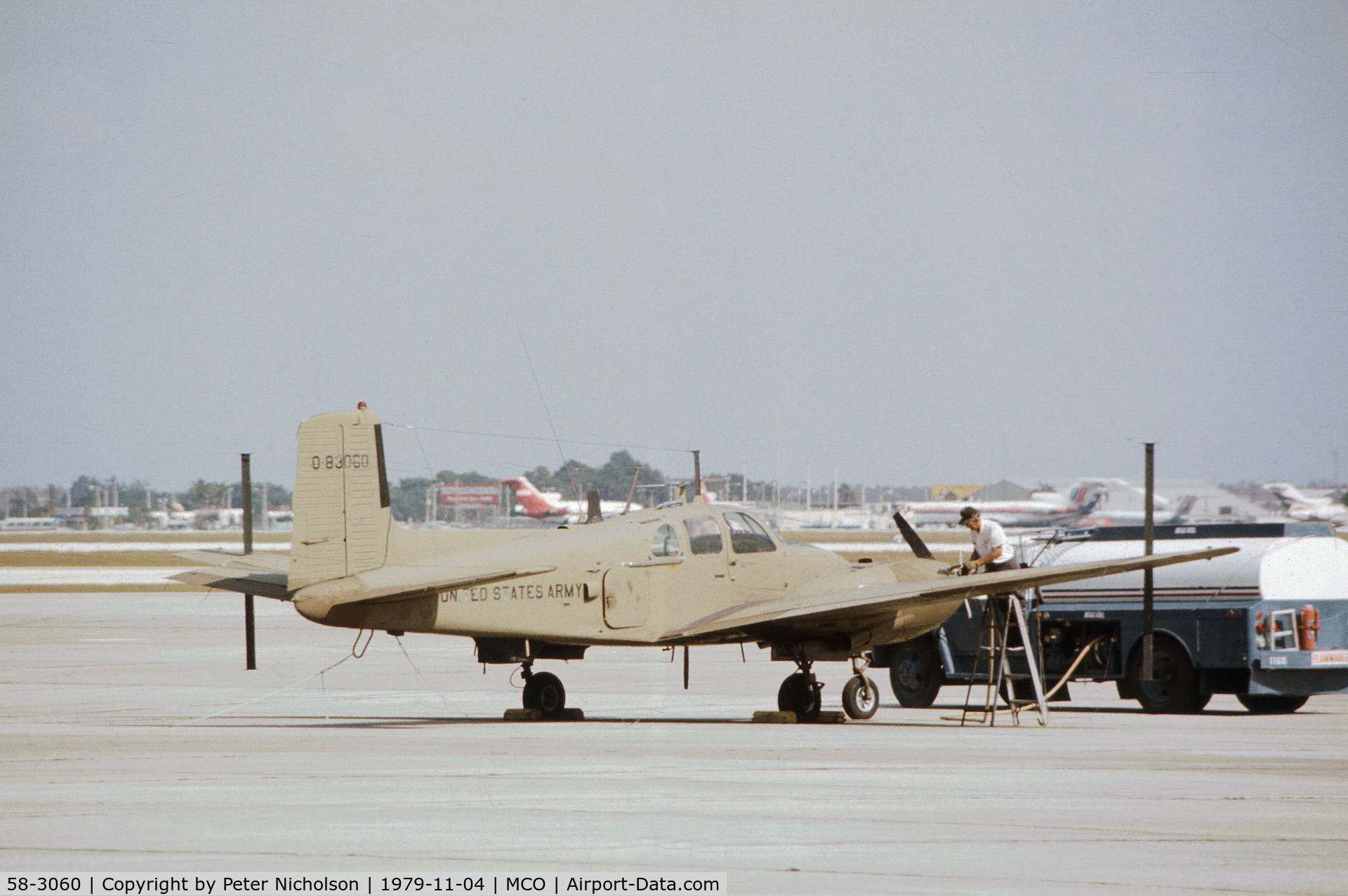 58-3060, 1958 Beech RU-8D Seminole C/N RLH-61, RU-8D Seminole of the US Army's 138th Aviation Company at Orlando in November 1979.