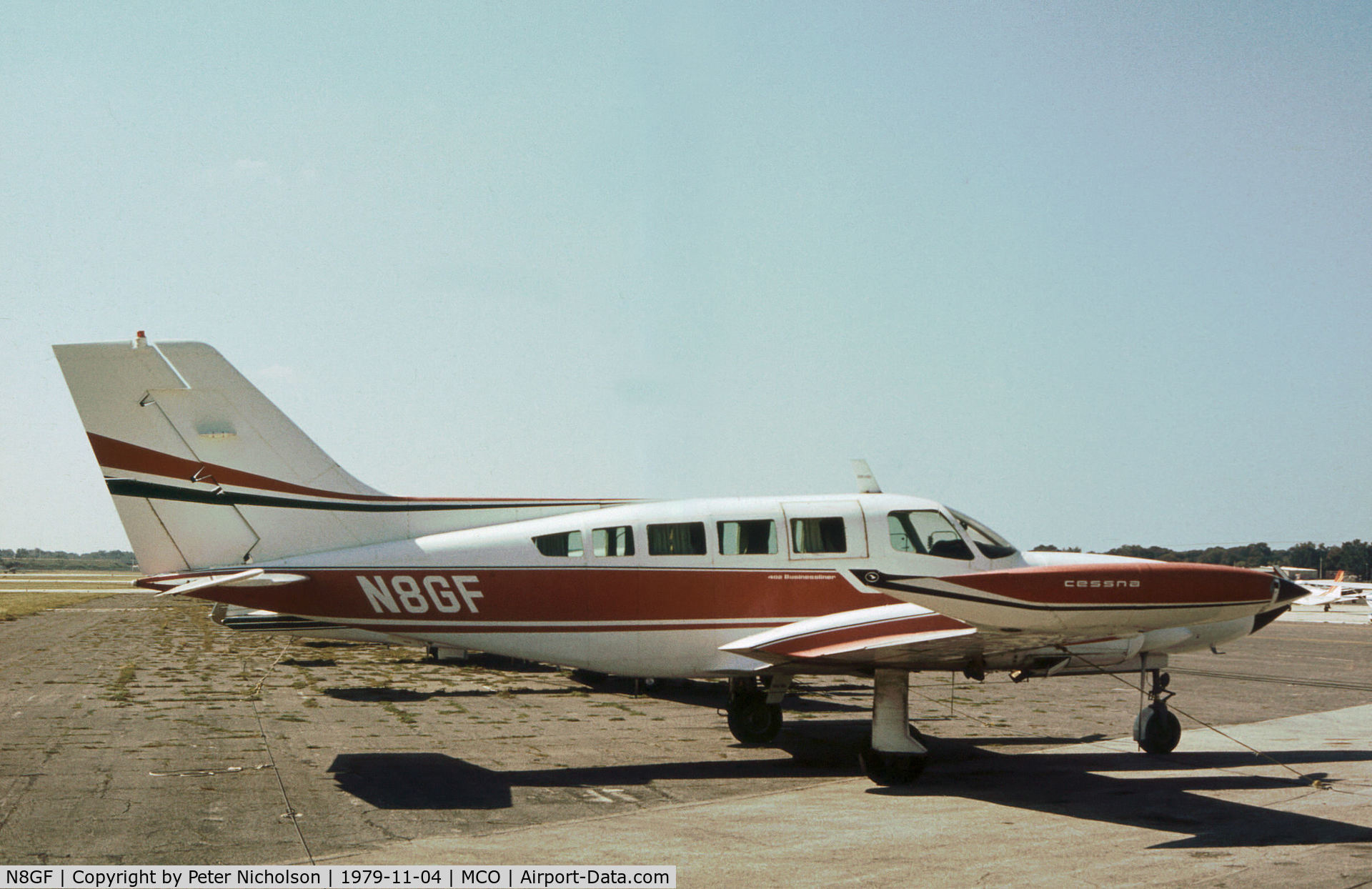 N8GF, Cessna 402B C/N 402B-0361, Cessna 402B Businessliner as seen at Orlando in November 1979.