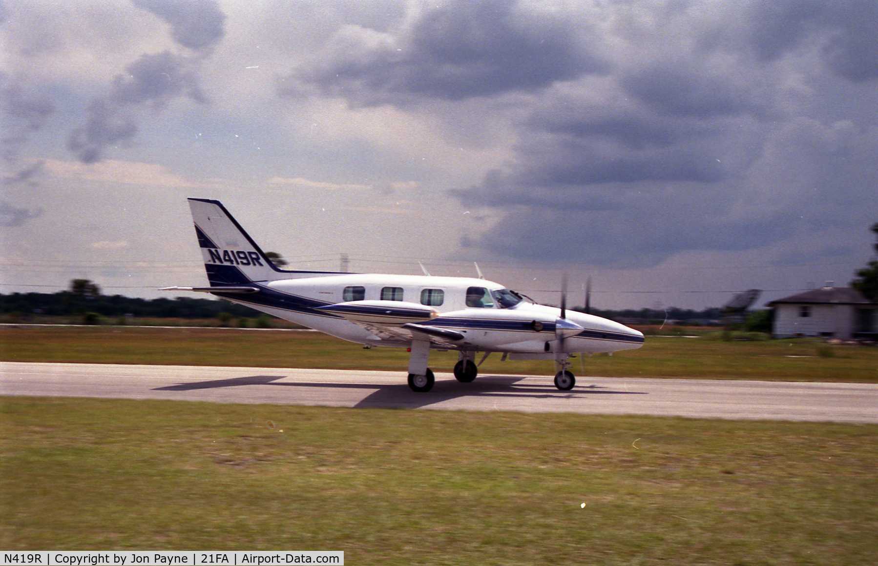 N419R, 1978 Piper PA-31T Cheyenne C/N 31T-7820034, Testing the short runway at Rockledge, FL May 1989.