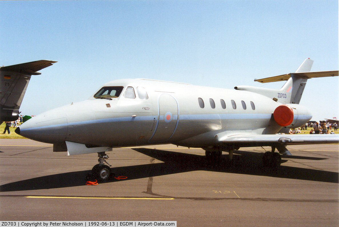 ZD703, British Aerospace BAe-125 CC.3 C/N 257183, Another view of the 32 Squadron BAe 125 CC.3 from RAF Northolt on display at the 1992 Air Tournament International at Boscombe Down.