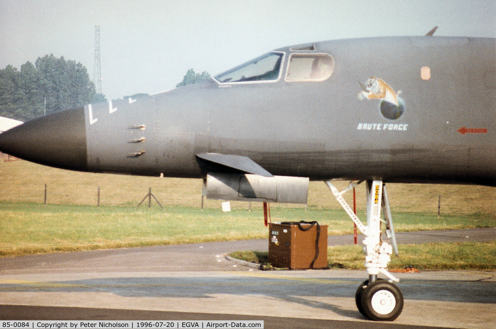 85-0084, 1985 Rockwell B-1B Lancer C/N 44, B-1B Lancer of Ellsworth AFB's 37th Bomb Squadron/28th Bomb Wing on the flight-line at the 1996 Royal Intnl Air Tattoo at RAF Fairford.