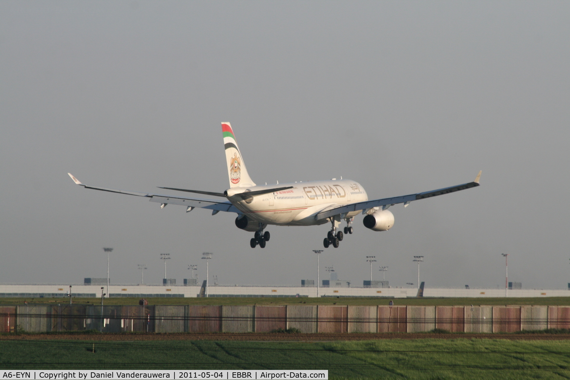 A6-EYN, 2007 Airbus A330-243 C/N 832, Several seconds before landing on RWY 02