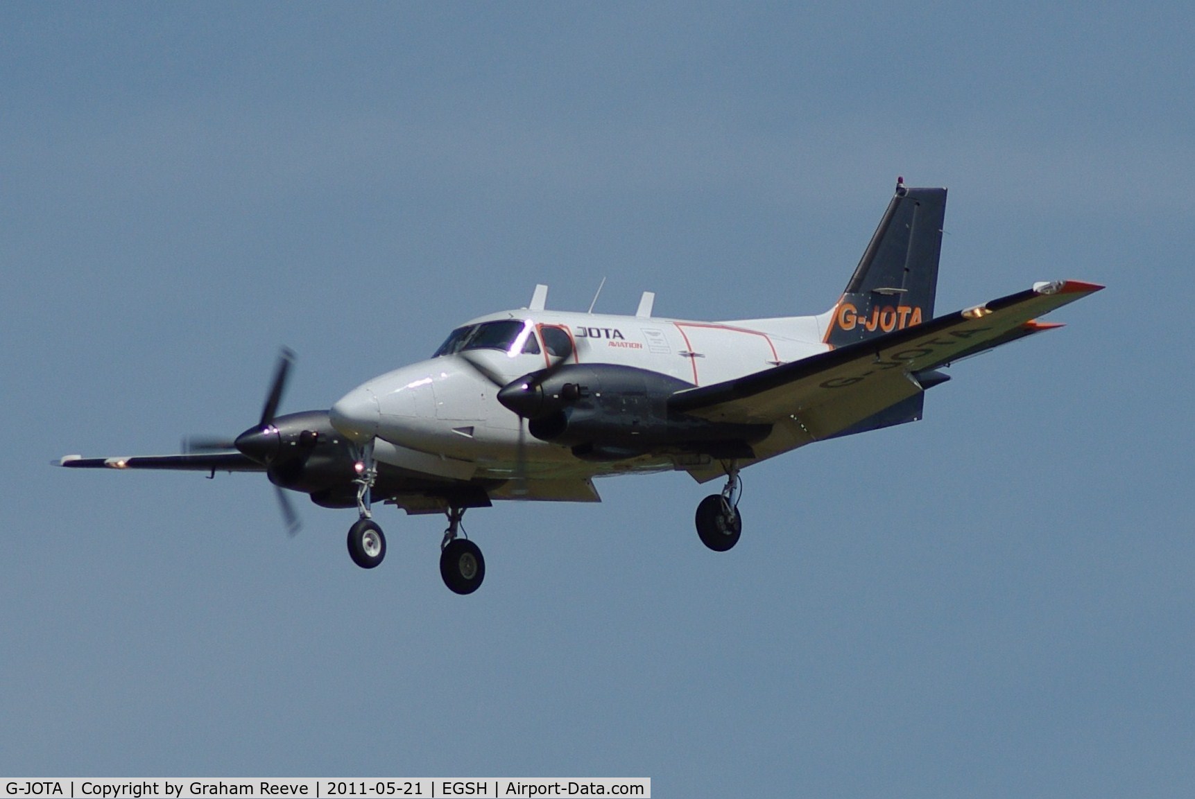 G-JOTA, 1968 Beech B90 King Air C/N LJ-327, About to touch down.