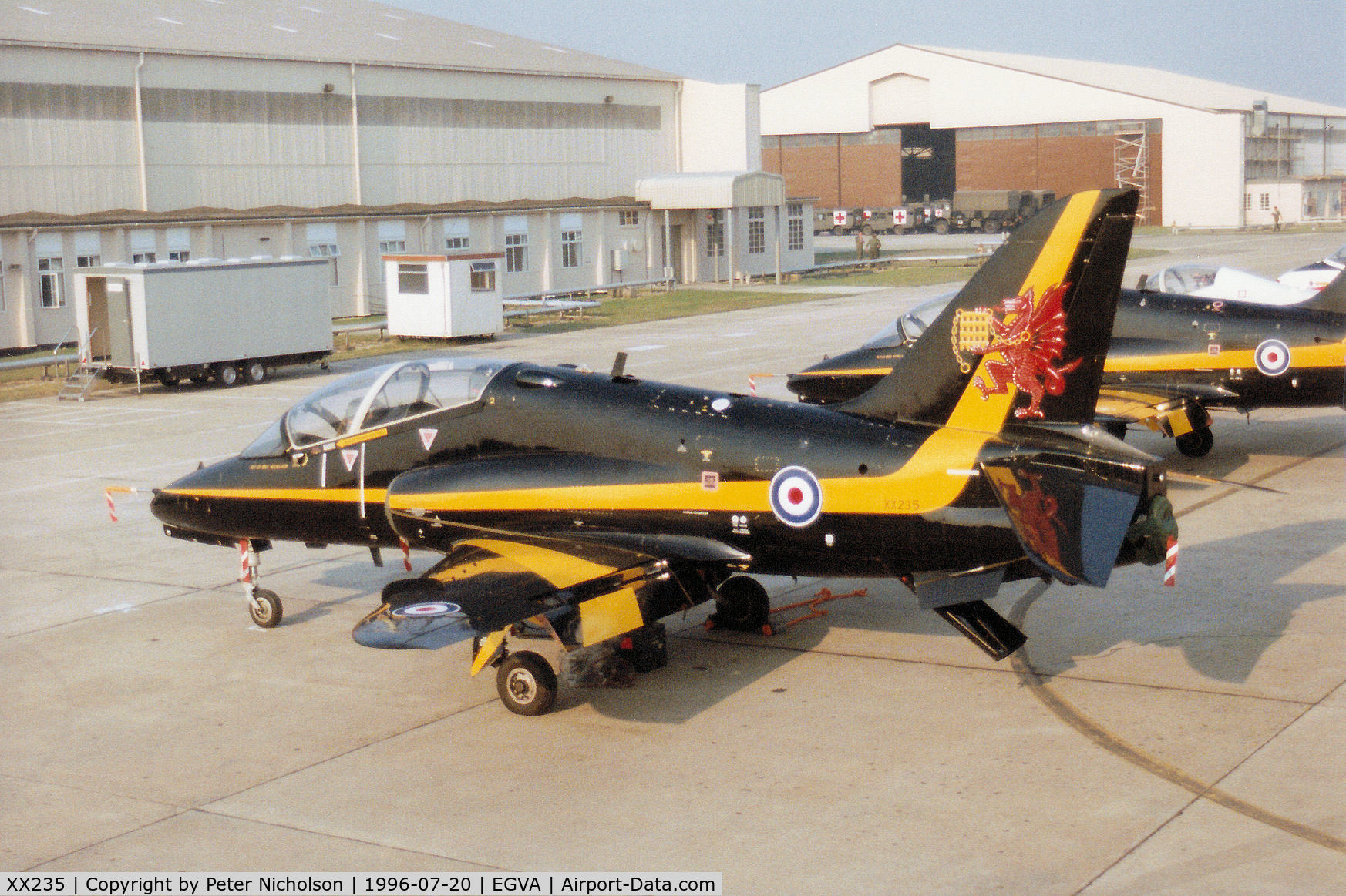 XX235, 1978 Hawker Siddeley Hawk T.1W C/N 071/312071, Hawk T.1A of 74[Reserve] Squadron at RAF Valley on the flight-line at the 1996 Royal Intnl Air Tattoo at RAF Fairford.