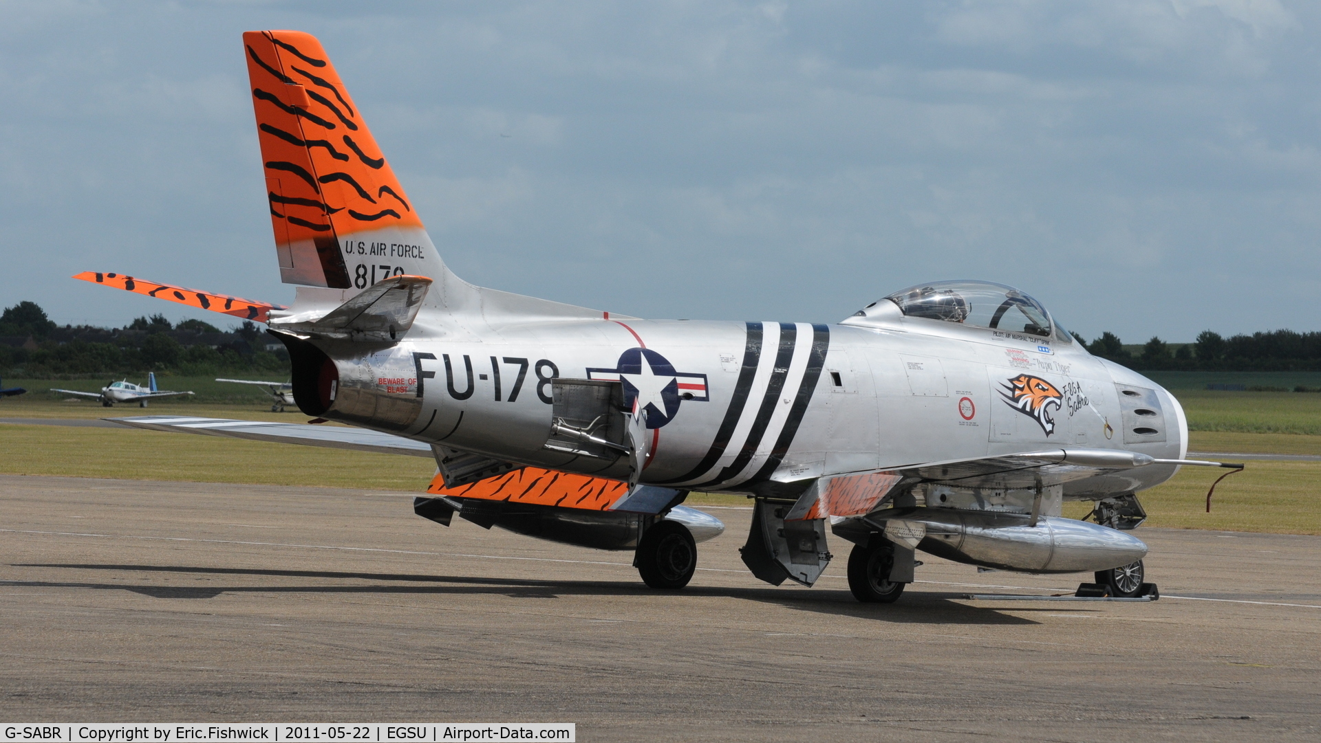 G-SABR, 1948 North American F-86A Sabre C/N 151-083 (151-43547), 2. G-SABR at Duxford's Spring Air Show, May 2011 with Tiger Meet scheme - Believed to be the oldest flying jet in the world.