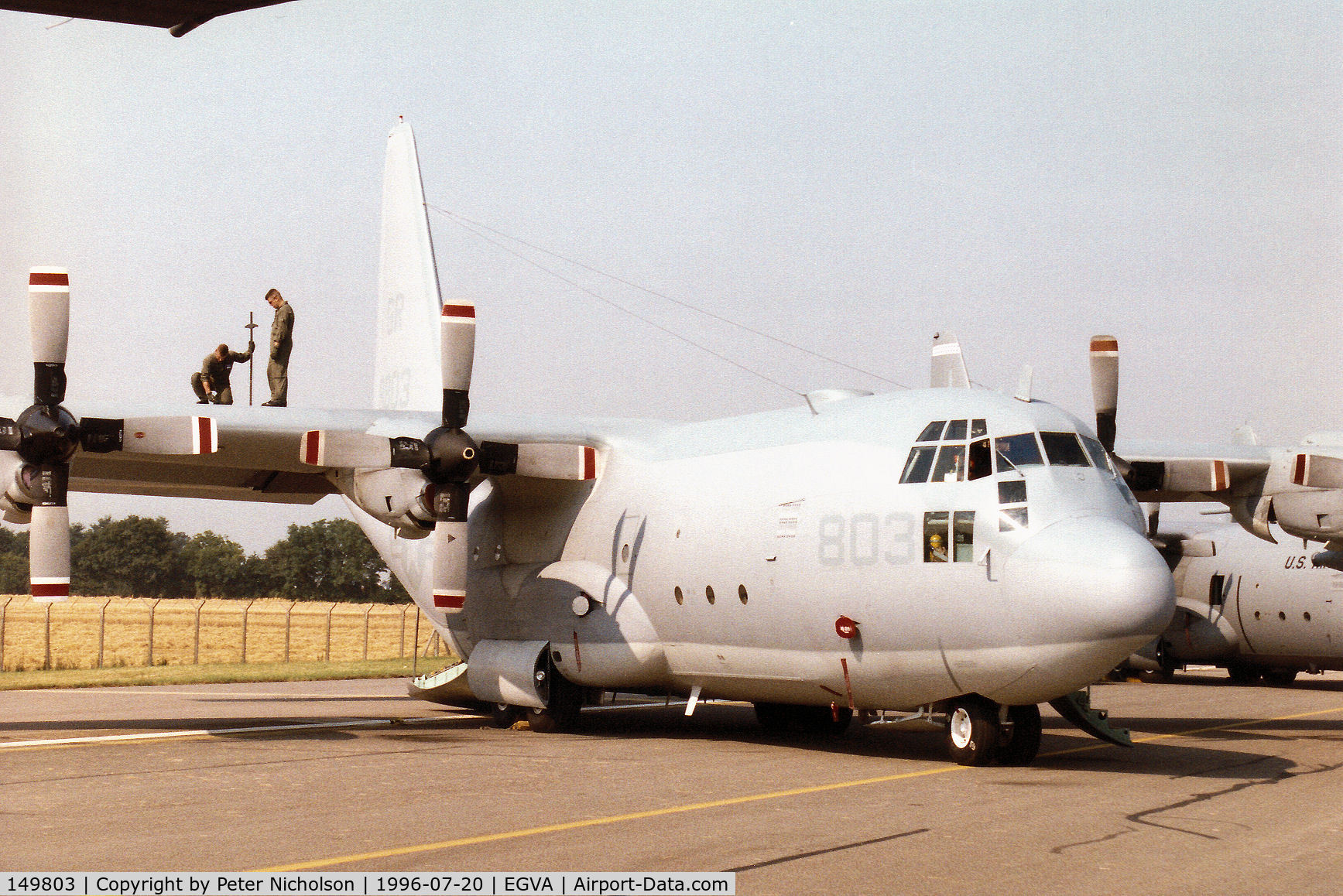 149803, 1962 Lockheed KC-130F Hercules C/N 282-3694, KC-130F Hercules of Marine Aerial Refueler Transport Training Squadron 253  (VMGRT-253) on display at the 1996 Royal Intnl Air Tattoo at RAF Fairford.