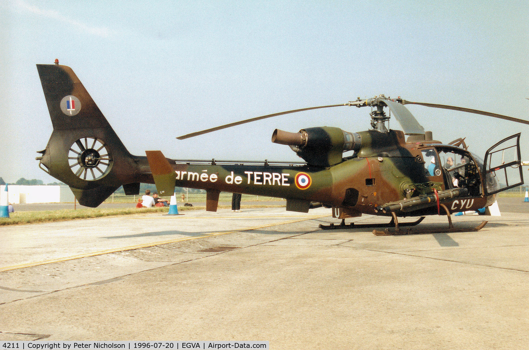 4211, Aérospatiale SA-342M Gazelle C/N 2211, SA-342M Gazelle of 2/1 Combat Helicopter Regiment of the French Army on display at the 1996 Royal Intnl Air Tattoo at RAF Fairford.