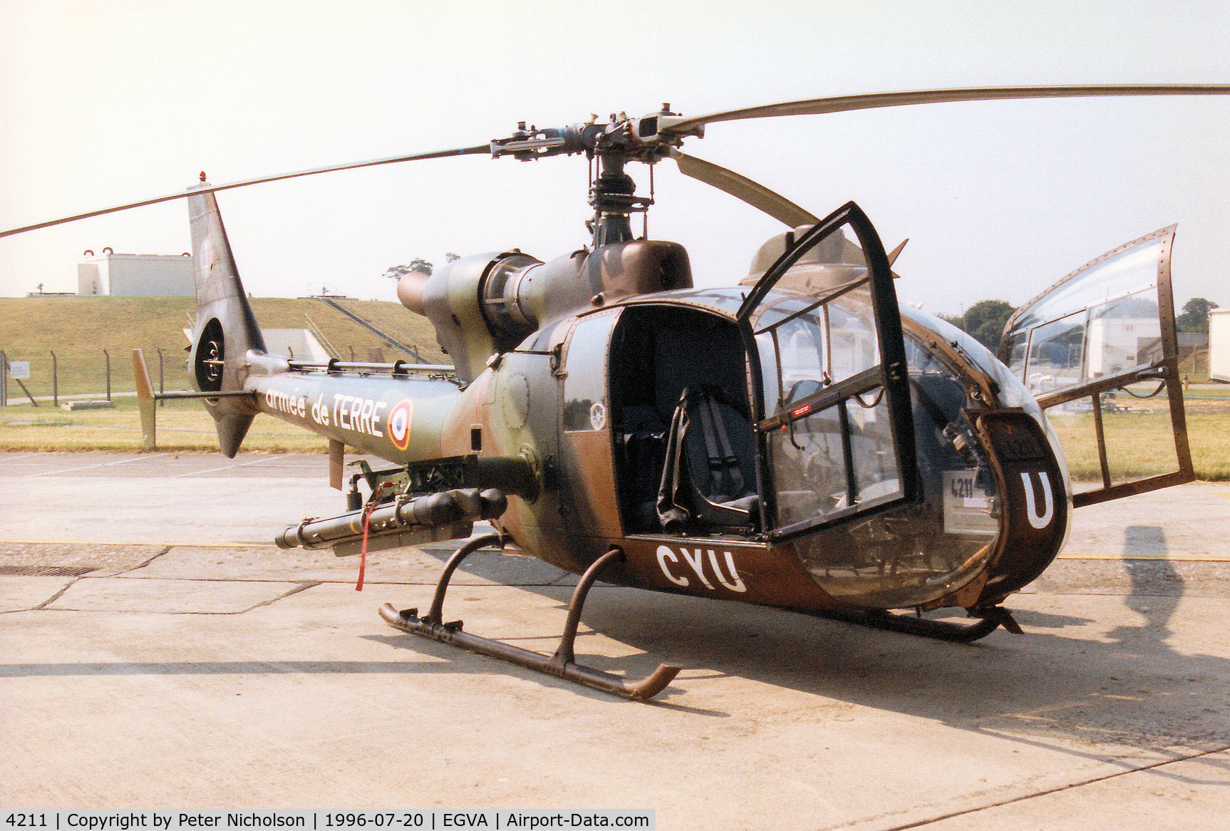 4211, Aérospatiale SA-342M Gazelle C/N 2211, Another view of the 1/2 Combat Helicopter Regiment SA-342M Gazelle of the French Army on display at the 1996 Royal Intnl Air Tattoo at RAF Fairford.