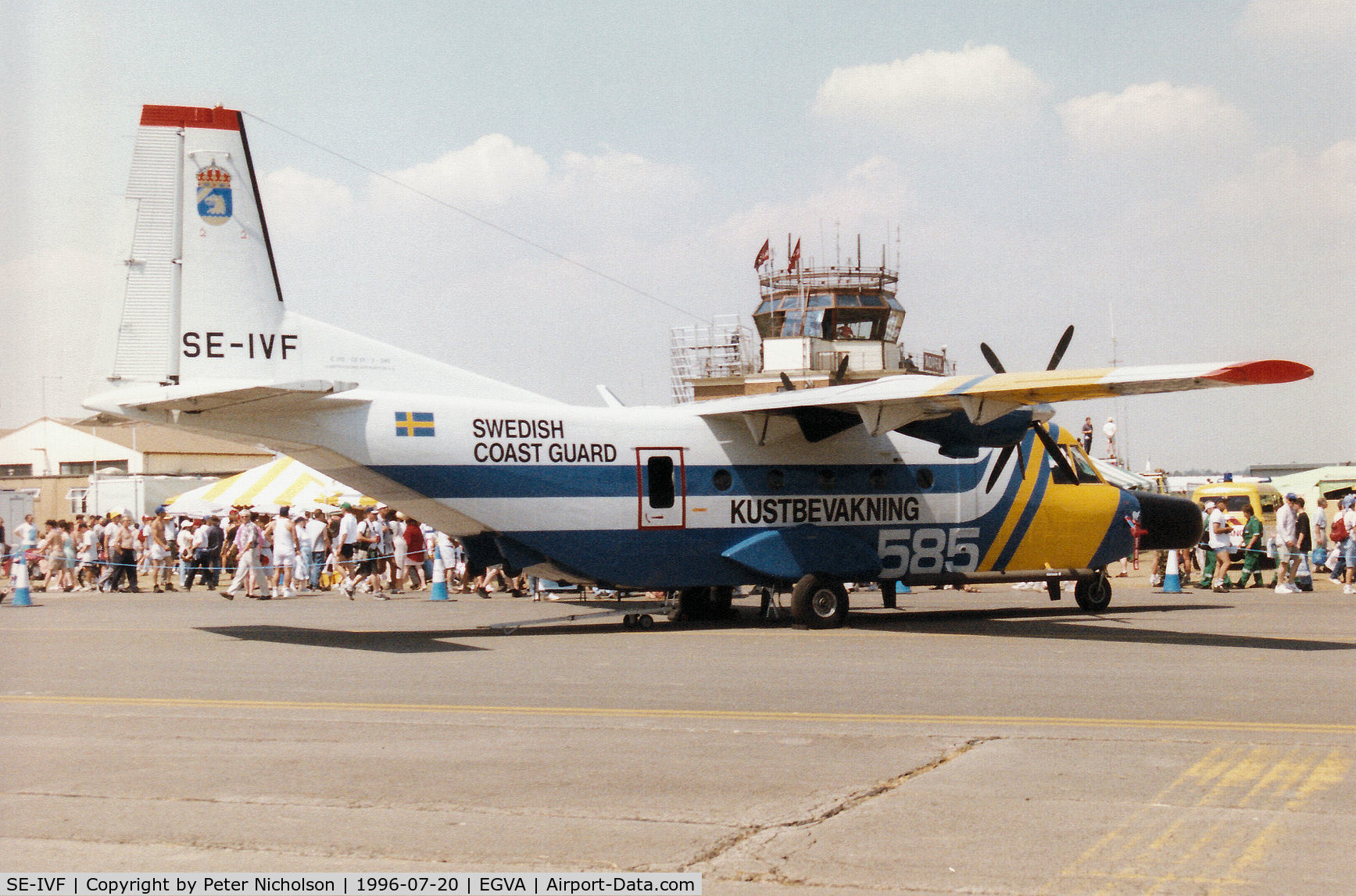SE-IVF, 1985 CASA C-212-200 Aviocar C/N CE61-2-346, Swedish Coast Guard CASA C-212 Aviocar on display at the 1996 Royal Intnl Air Tattoo at RAF Fairford.