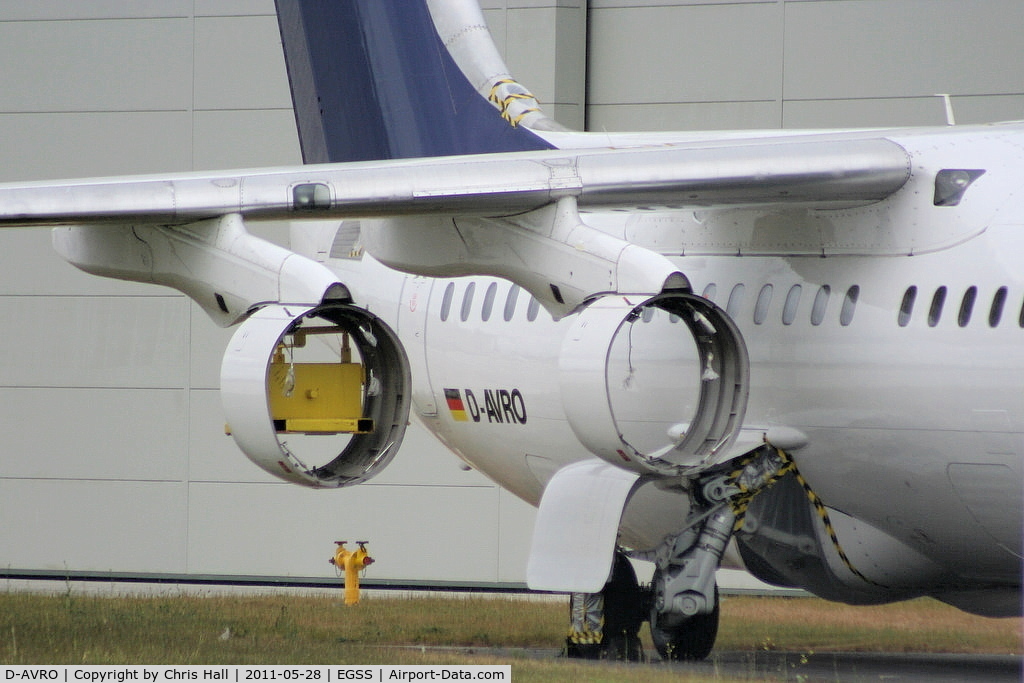 D-AVRO, 1994 British Aerospace Avro 146-RJ85 C/N E.2246, ex Lufthansa CityLine now stored at Stansted minus its engines