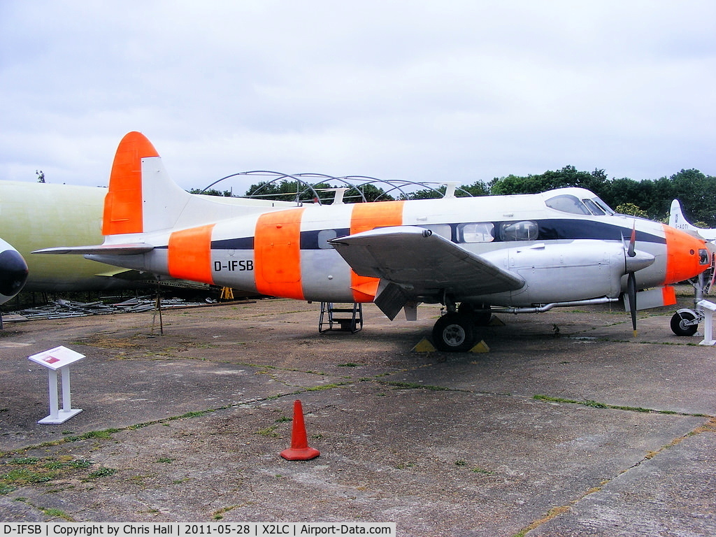 D-IFSB, De Havilland DH-104 Dove 2B C/N 04379, preserved at the de Havilland Aircraft Heritage Centre, London Colney