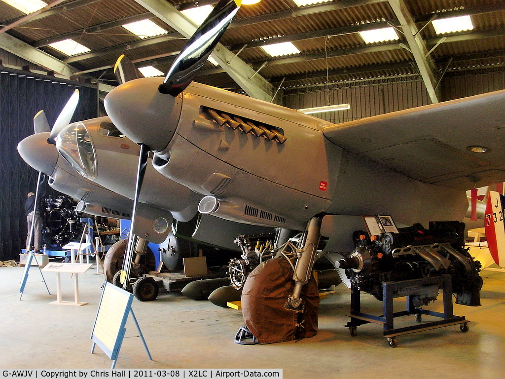 G-AWJV, De Havilland DH-98 Mosquito TT.35 C/N Not found G-AWJV, preserved at the de Havilland Aircraft Heritage Centre, London Colney