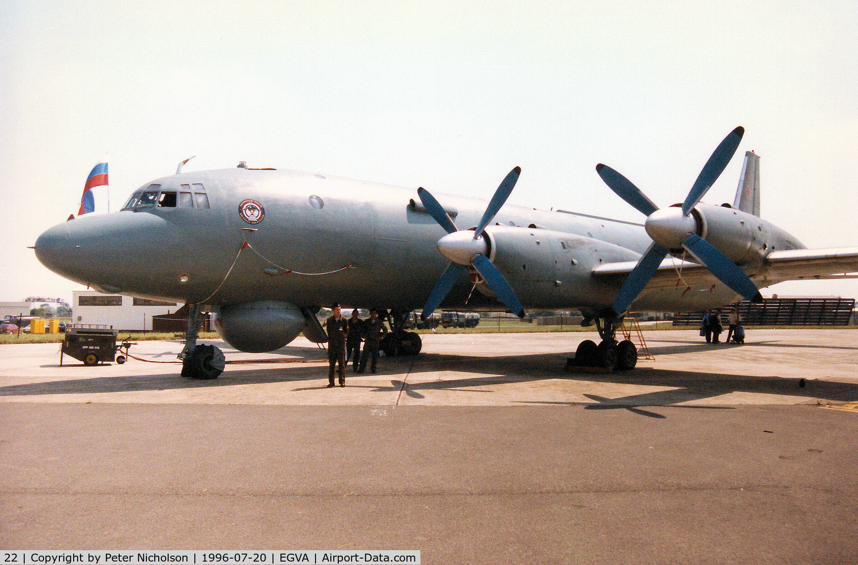 22, Ilyushin Il-38 C/N 11006, Another view of the Il-38 May of the Russian Navy's Training Regiment based at Ostrov on display at the 1996 Royal Intnl Air Tattoo at RAF Fairford.