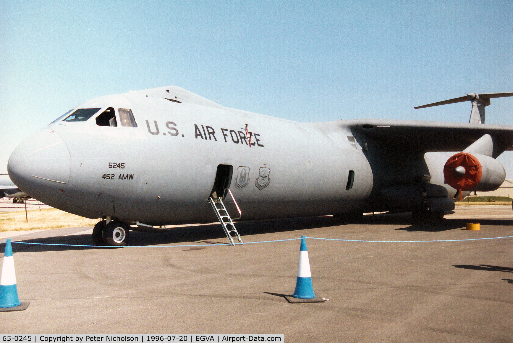 65-0245, 1965 Lockheed C-141B Starlifter C/N 300-6096, C-141B Starlifter of the 452nd Air Mobility Wing at March AFB on display at the 1996 Royal Intnl Air Tattoo at RAF Fairford.