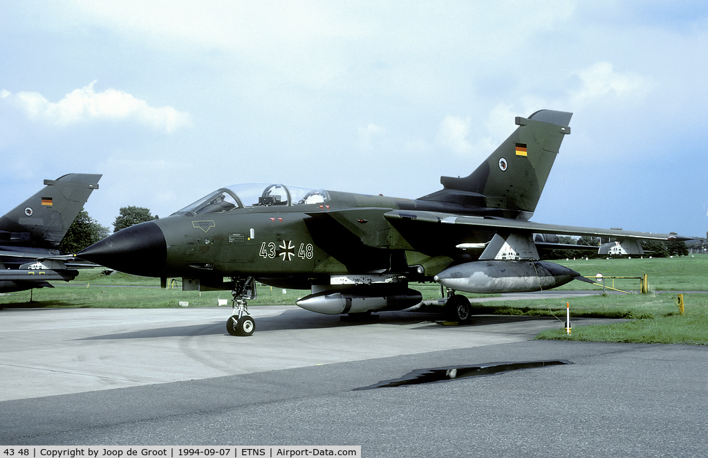 43 48, Panavia Tornado IDS C/N 130/GS022/4048, When AG51 took over the Navy base and aircraft at Schlesweg-Jagel a photocall was held with this new recce Tornado on the static.