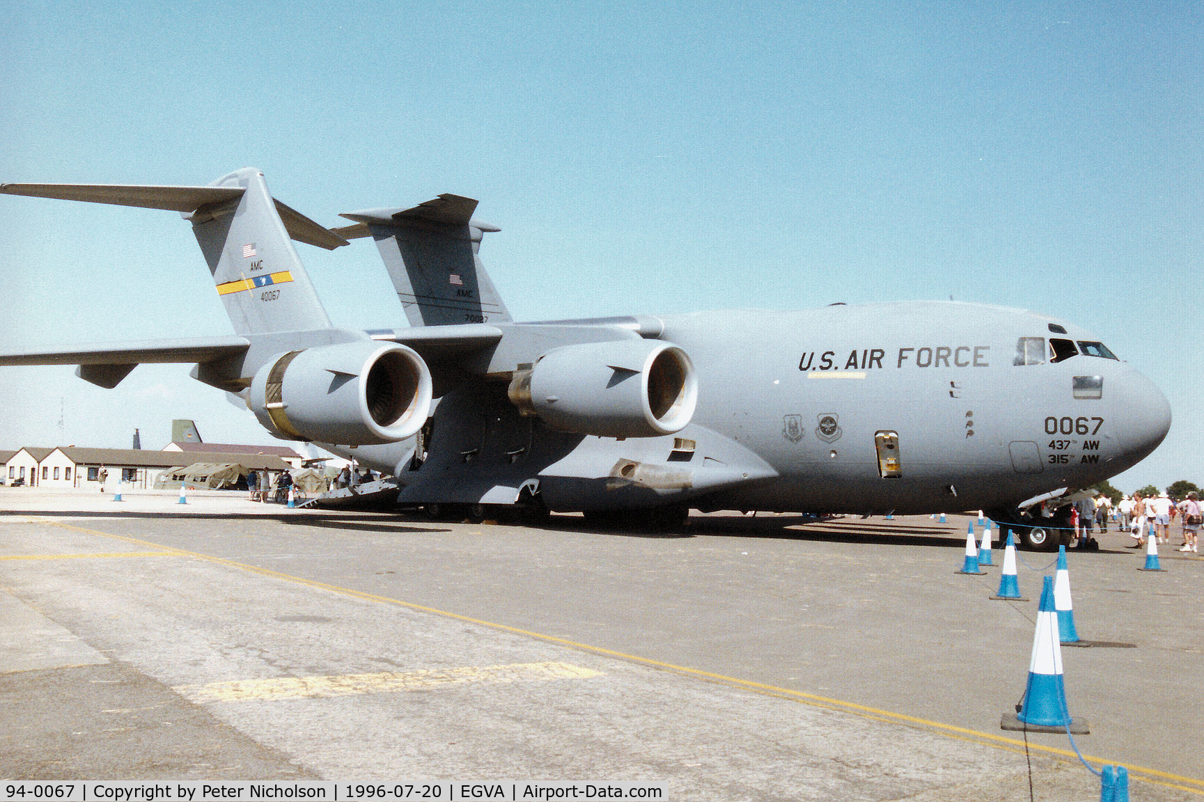 94-0067, 1994 McDonnell Douglas C-17A Globemaster III C/N 50027/F-26, Another view of the 437th Airlift Wing C-17A Globemaster from Charleston AFB  on display at the 1996 Royal Intnl Air Tattoo.