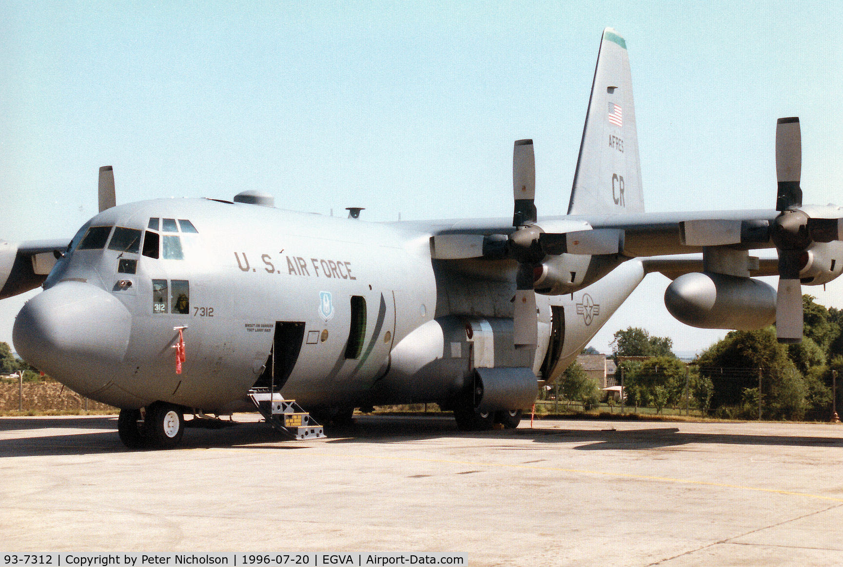 93-7312, 1993 Lockheed C-130H Hercules C/N 382-5377, C-130H Hercules of the 731st Airlift Squadron at Peterson AFB on display at the 1996 Royal Intnl Air Tattoo at RAF Fairford.