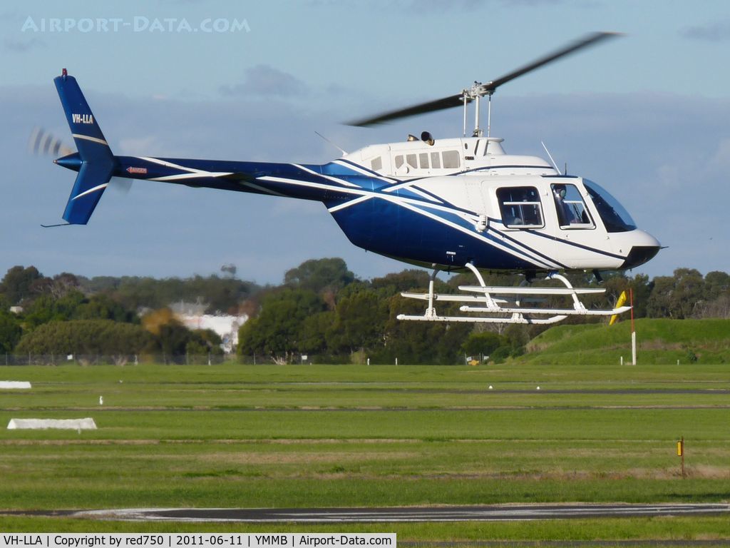 VH-LLA, 1981 Bell 206B JetRanger C/N 3254, Bell 206 Jetranger hovering over the helipad at Moorabbin
