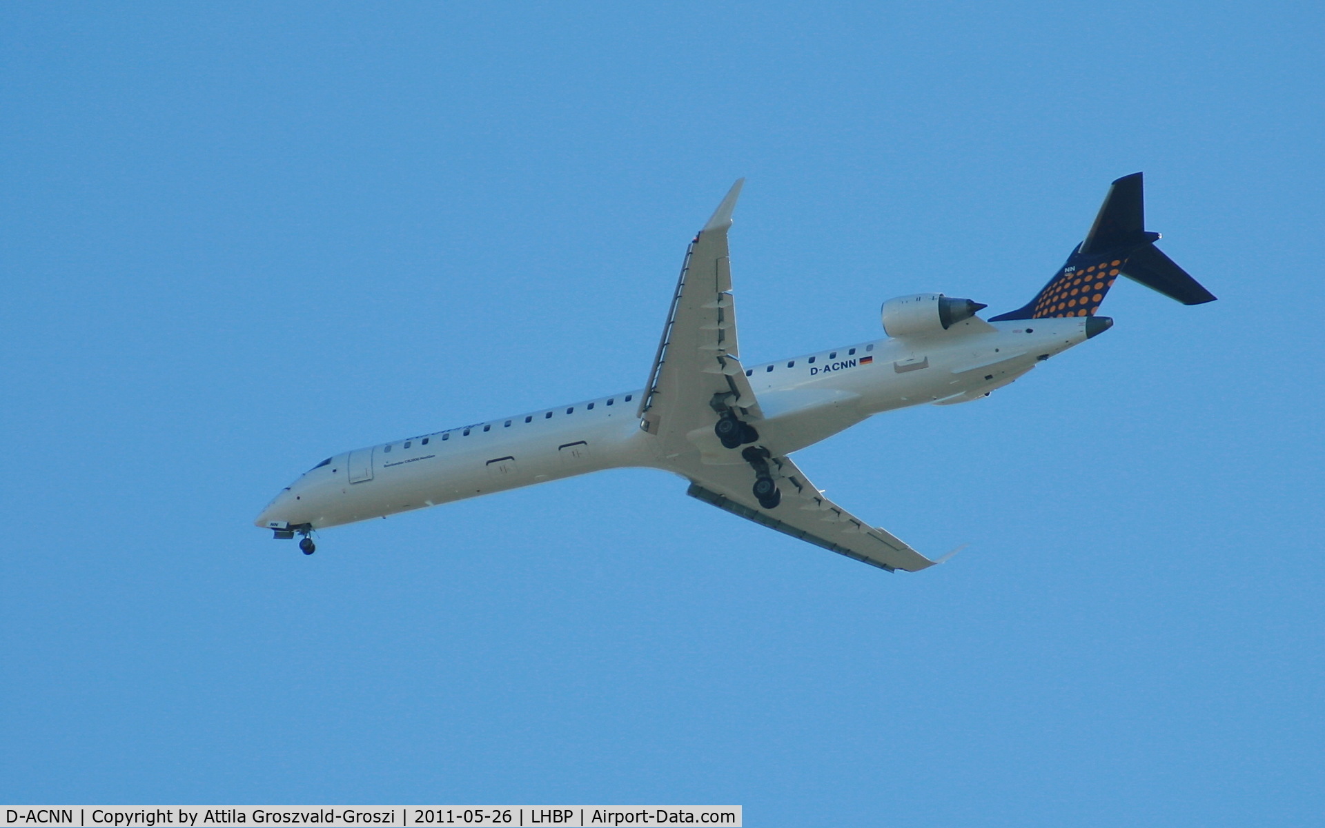 D-ACNN, 2010 Bombardier CRJ-900LR (CL-600-2D24) C/N 15254, Getting off direction Budapest Liszt Ferenc onto an International Airport, in Üllö city airspace.