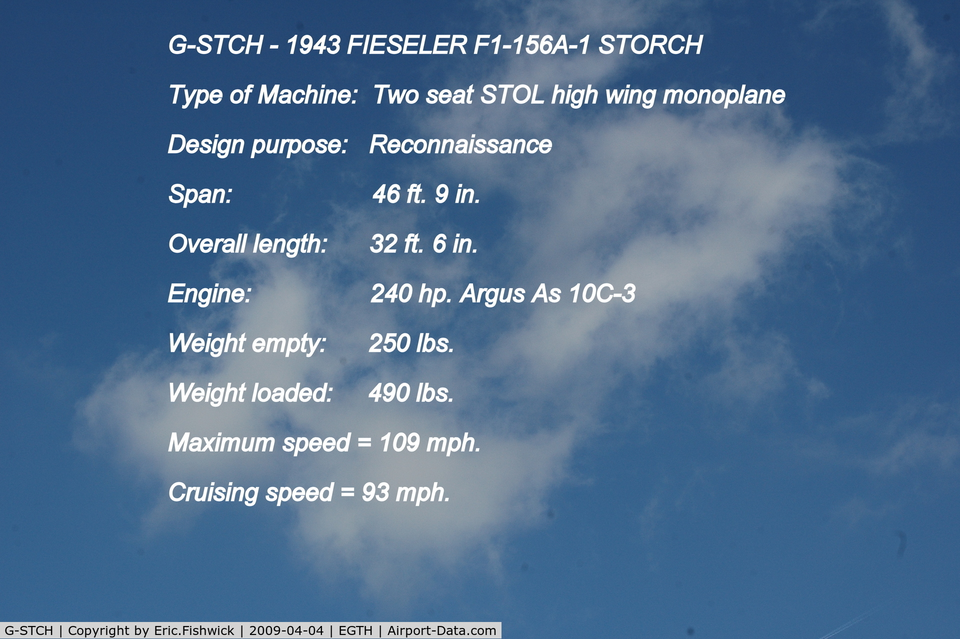 G-STCH, 1942 Fieseler Fi-156A-1 Storch C/N 2088, DESCRIPTION