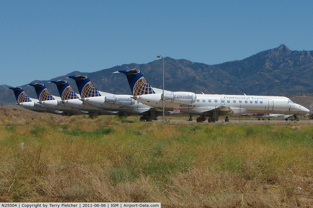 N25504, 1999 Embraer ERJ-135ER (EMB-135ER) C/N 145186, 1999 Embraer EMB-135ER, c/n: 145186 heads a line of ex CO ERJ135s stored at Kingman