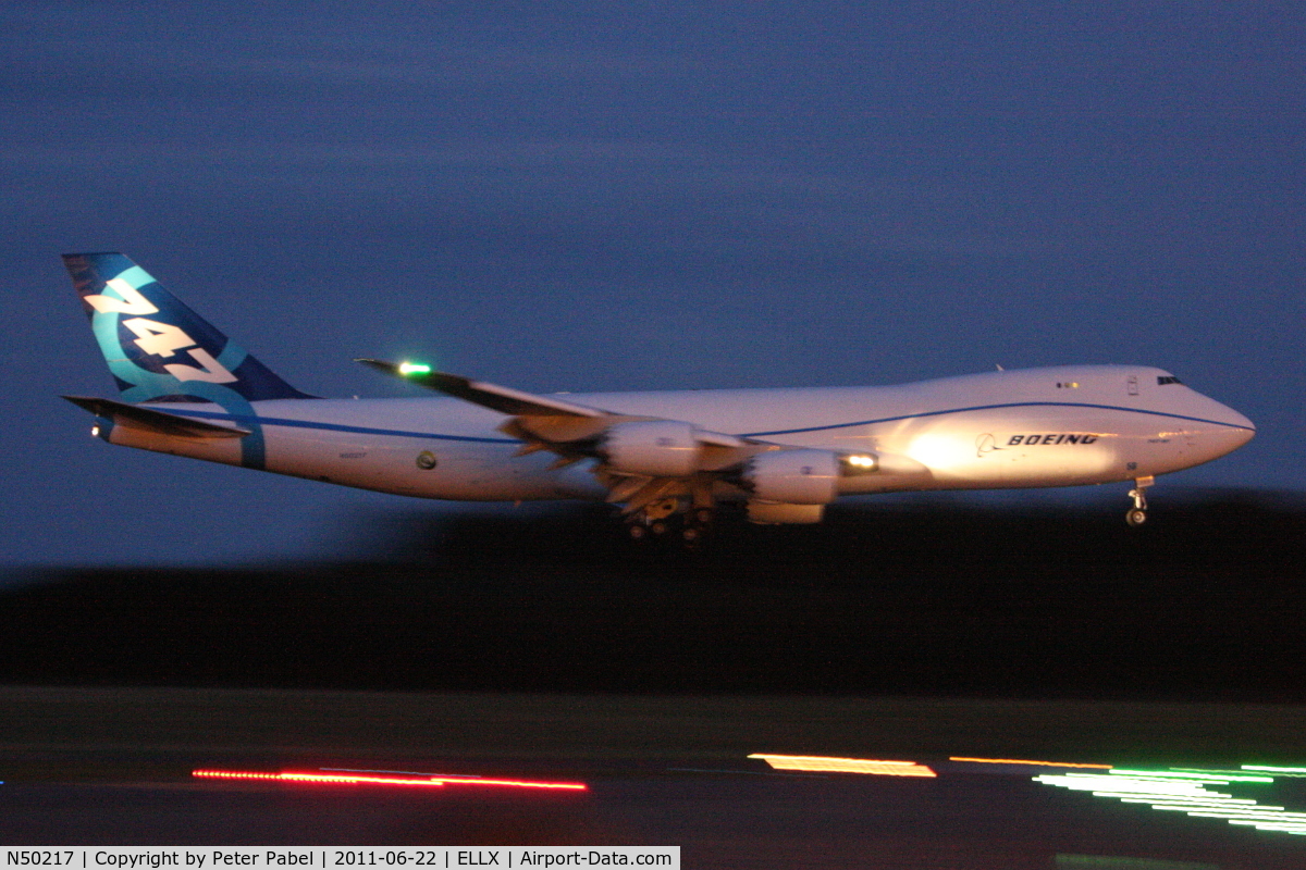 N50217, 2010 Boeing 747-8R7F C/N 35806, first landing in LUX