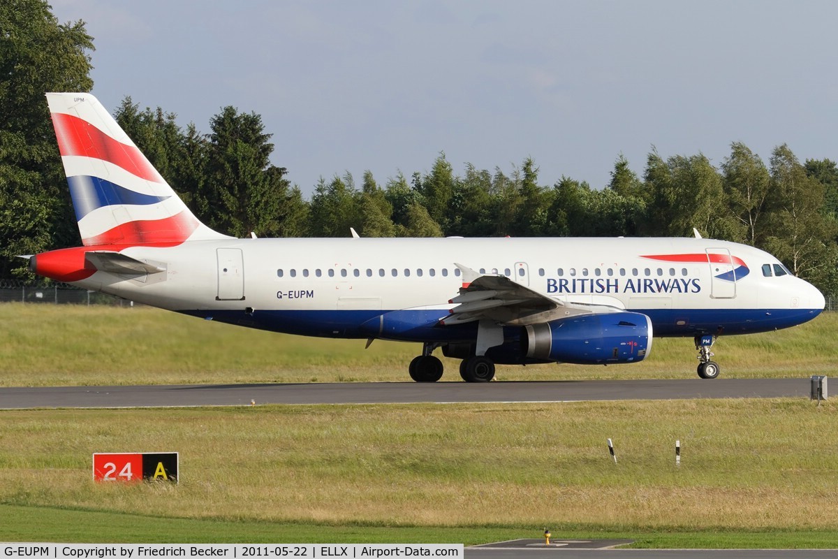G-EUPM, 2000 Airbus A319-131 C/N 1258, departure to Heathrow via RW24