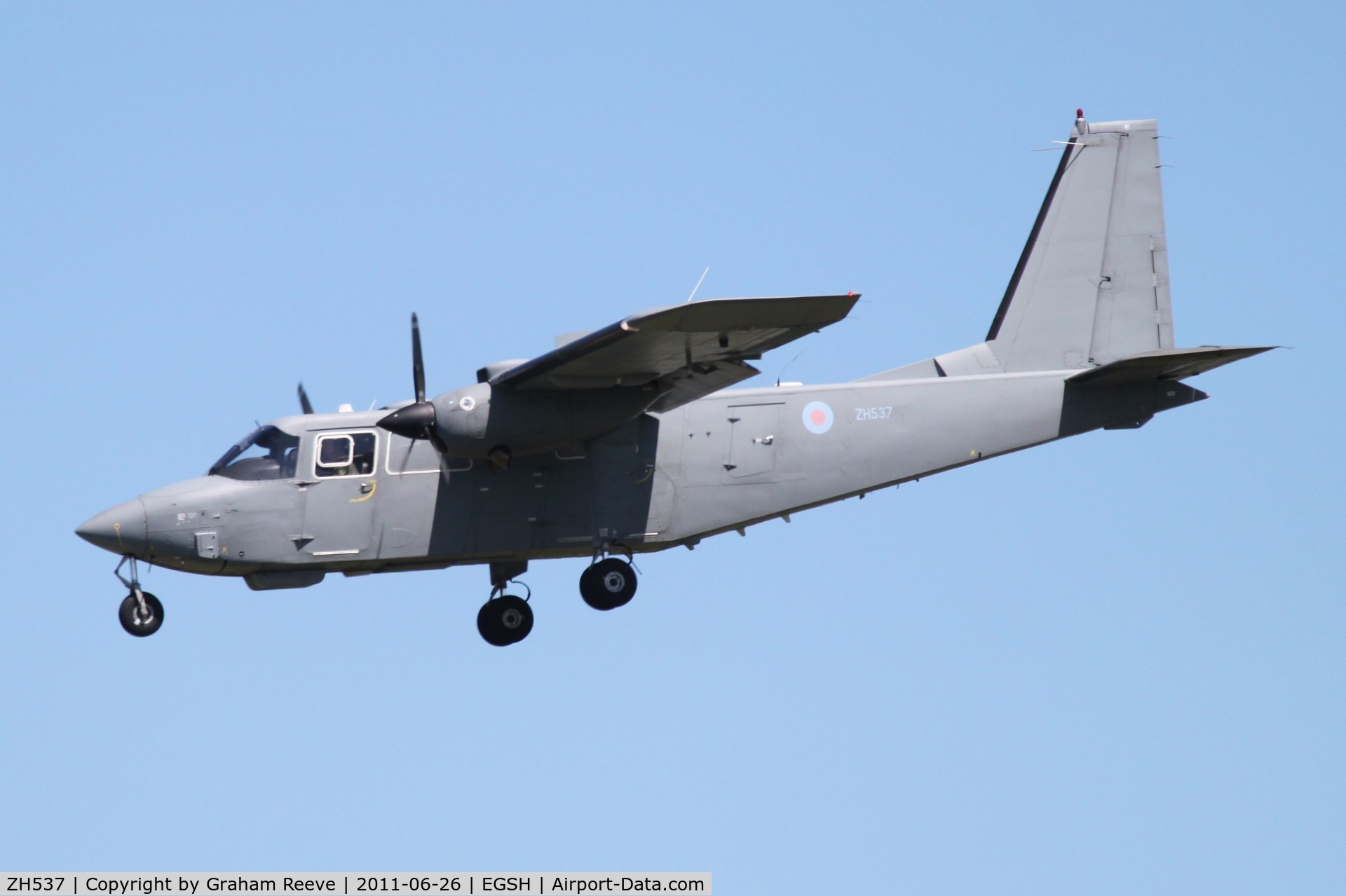 ZH537, Britten-Norman Islander CC.2 C/N 2118, About to touch down.