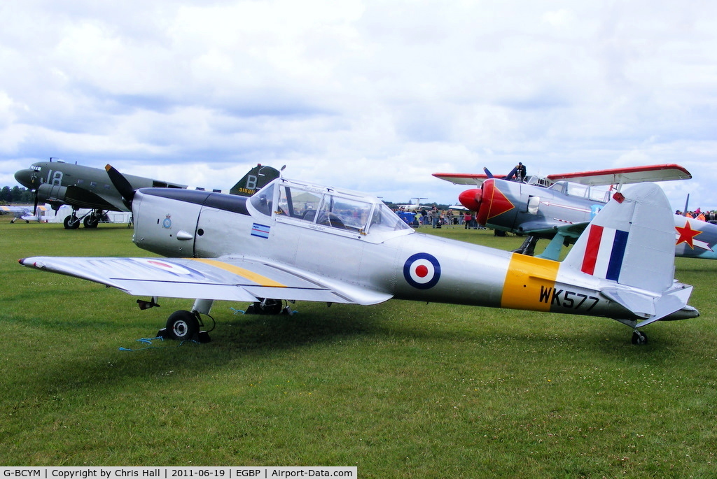 G-BCYM, 1950 De Havilland DHC-1 Chipmunk T.10 C/N C1/0598, on static display at the Cotswold Airshow