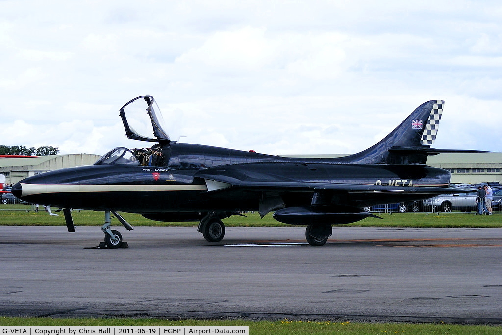 G-VETA, 1958 Hawker Hunter T.7 C/N 41H-693751, parked on the flight line prior to its display at the Cotswold Airshow