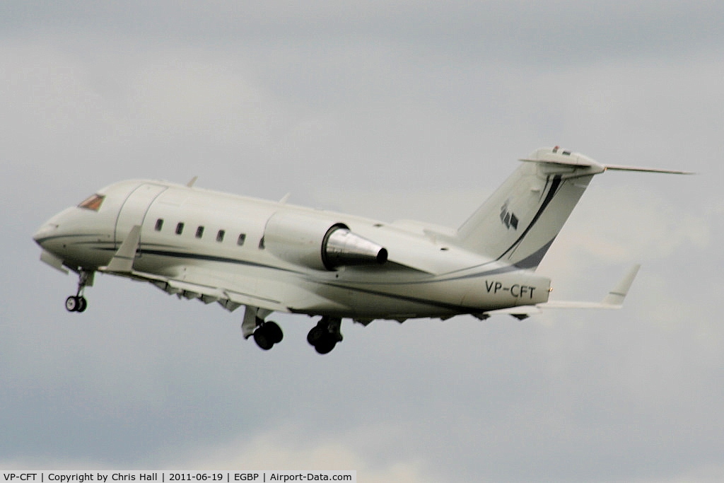 VP-CFT, 1990 Canadair Challenger 601-3A (CL-600-2B16) C/N 5067, departing from Kemble