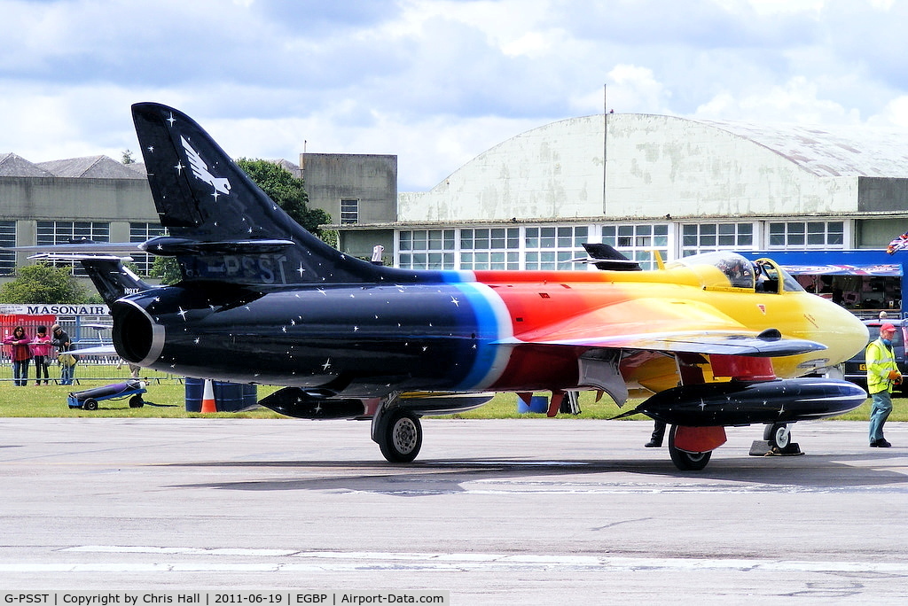 G-PSST, 1959 Hawker Hunter F.58A C/N HABL-003115, parked on the flight line prior to its display at the Cotswold Airshow