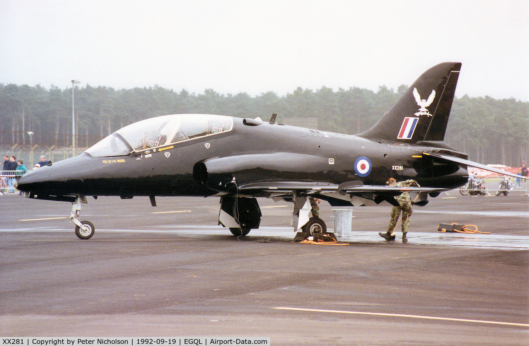 XX281, 1979 Hawker Siddeley Hawk T.1A C/N 106/312106, Hawk T.1A of 151 Squadron on display at the 1992 RAF Leuchars Airshow.