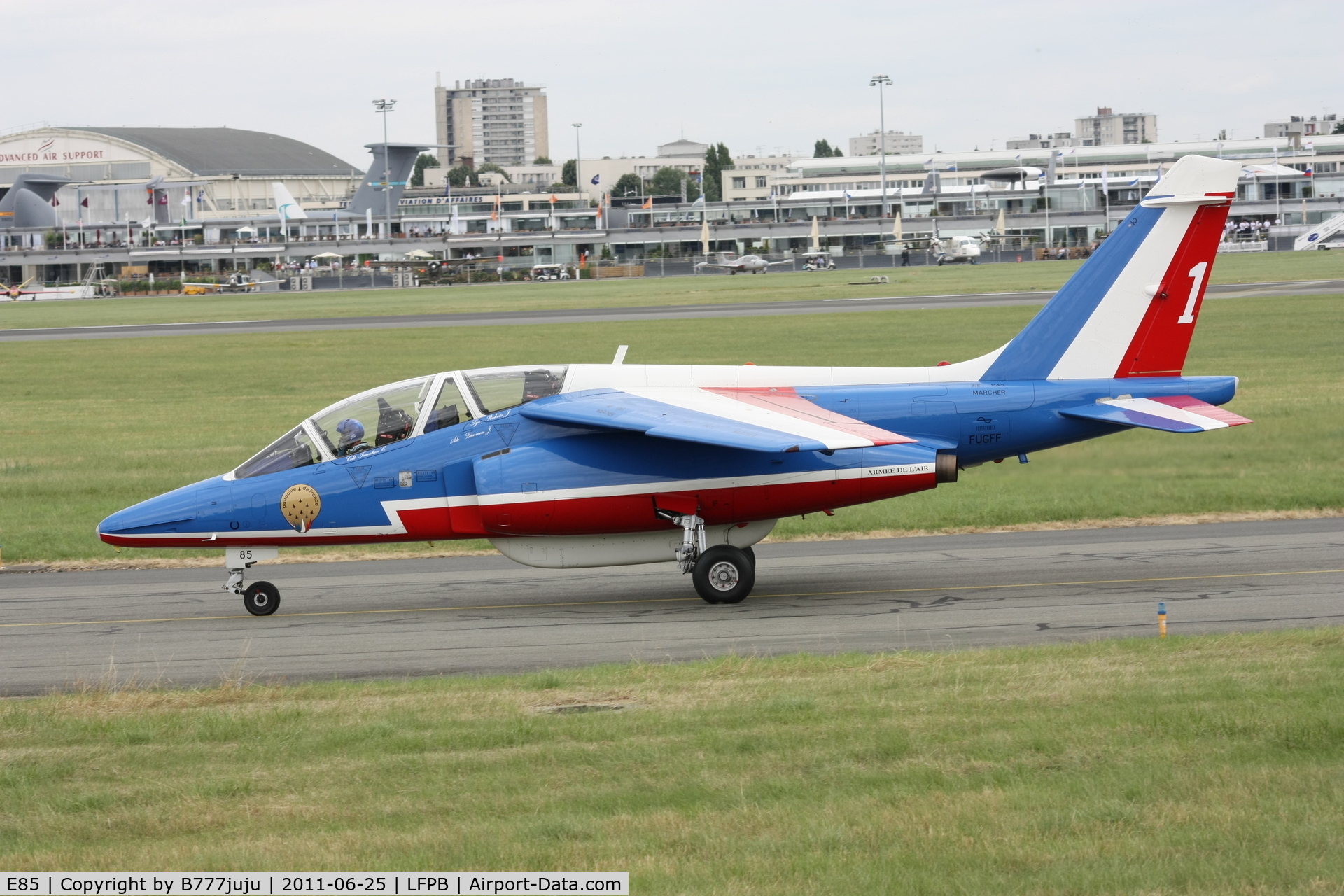 E85, Dassault-Dornier Alpha Jet E C/N E85, on display at SIAE 2011, n°1 of PAF 2011
