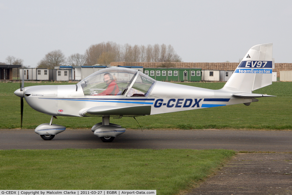 G-CEDX, 2006 Cosmik EV-97 TeamEurostar UK C/N 2827, Cosmik EV-97 TeamEurostar at Breighton Airfield in March 2011.