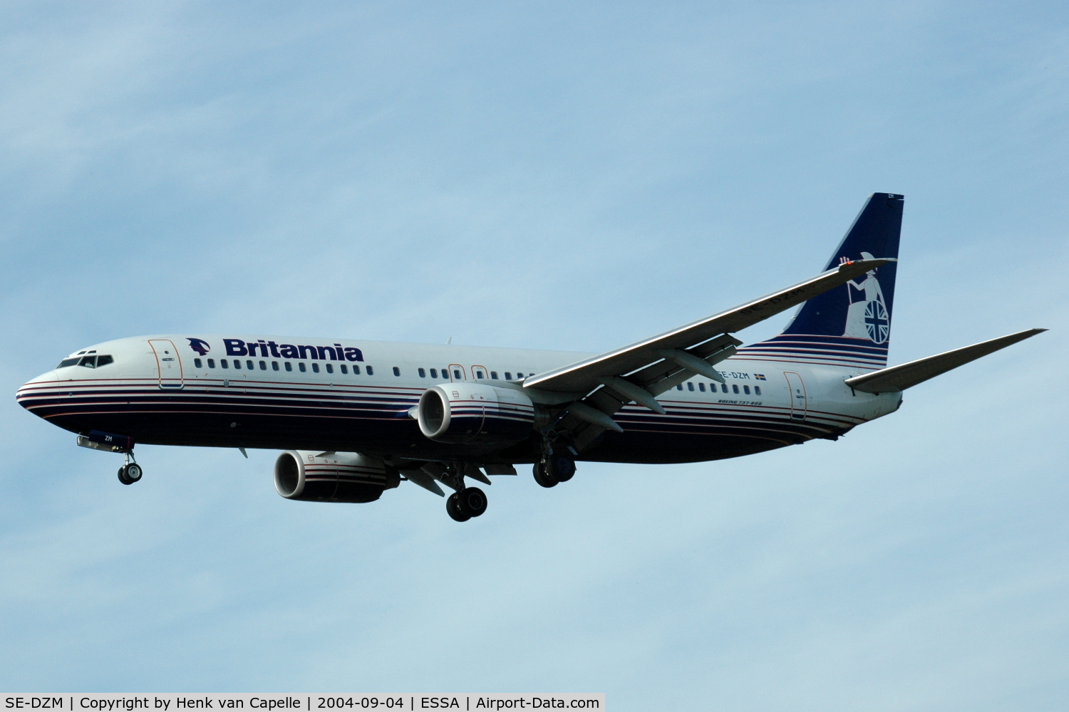 SE-DZM, 2000 Boeing 737-804 C/N 30466, Britannia Airways Boeing 737-800 About to land at Stockholm Arlanda airport, Sweden.