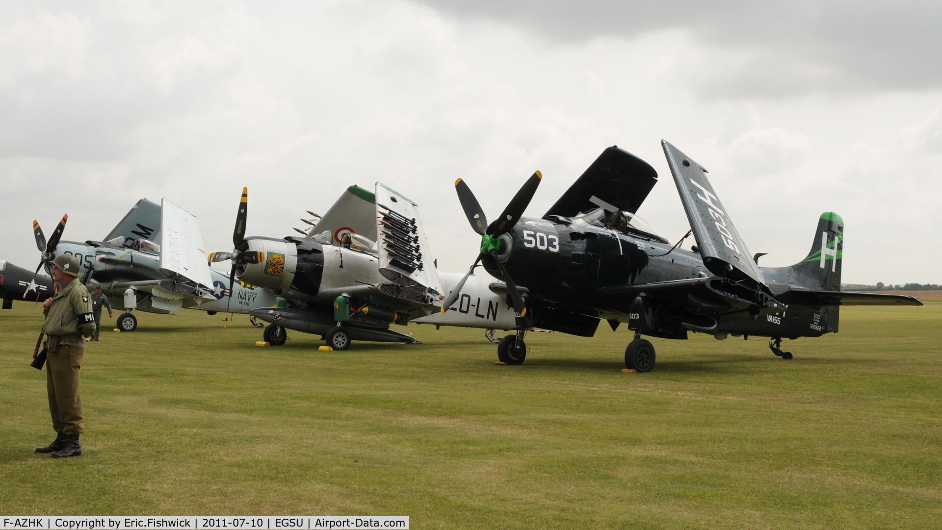 F-AZHK, Douglas AD-4N Skyraider C/N 7802, F-AZHK in good company at another excellent Flying Legends Air Show (July 2011)